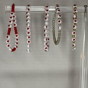 SET OF 5 Elegant Heart Bead Bracelet Set - Red, White, Gold, Silver